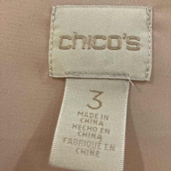 Chico’s pullover blouse in blush with gold accents, bell sleeves. - Picture 3 of 4